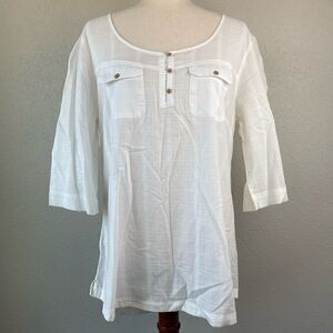 Eddie Bauer Quarter Button Down Tunic Top Size L EUC